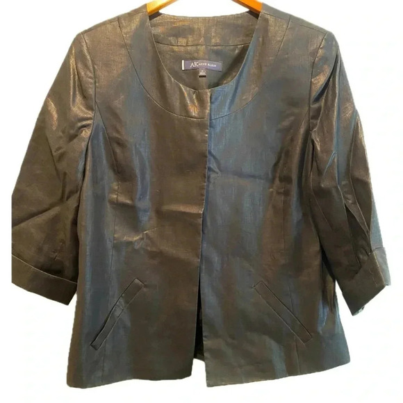 Anne Klein Women’s 100% Linen Blk Cuffed 3/4 Sleeve Elegant Blazer Jacket 14 EUC - Picture 2 of 11